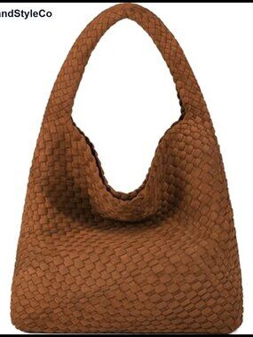 Faux Suede Woven Hobo Tote Bag Top Handle Shoulder Bag Large Fits 15 inch Laptop